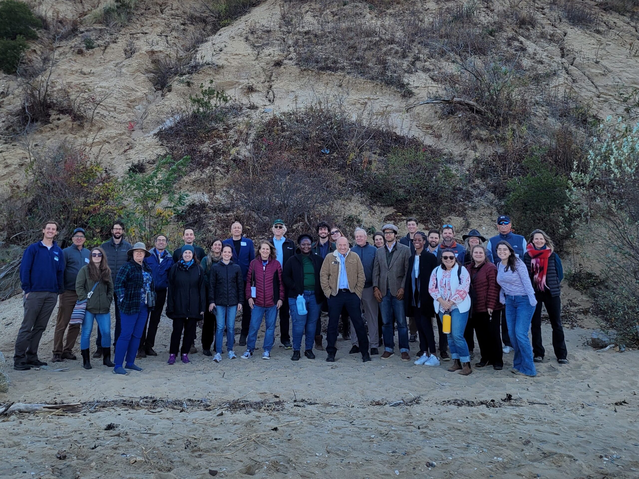 2024 Nassau Coastal Resilience Forum field trip to Sands Point Preserve beach and bluff. Credit: NYSG